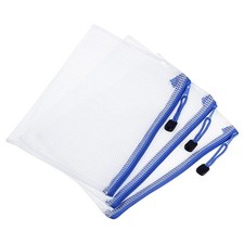 3 PCS Mesh Zipper Bags A5 File Pockets Plastic Document Pouch Storage White