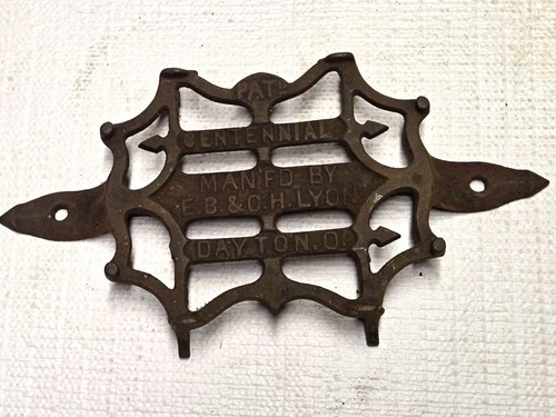 Antique E.B. & C.H. Lyon, Cast Iron Sad Iron Trivet Pat'd, Centennial, Dayton OH - product listing photo