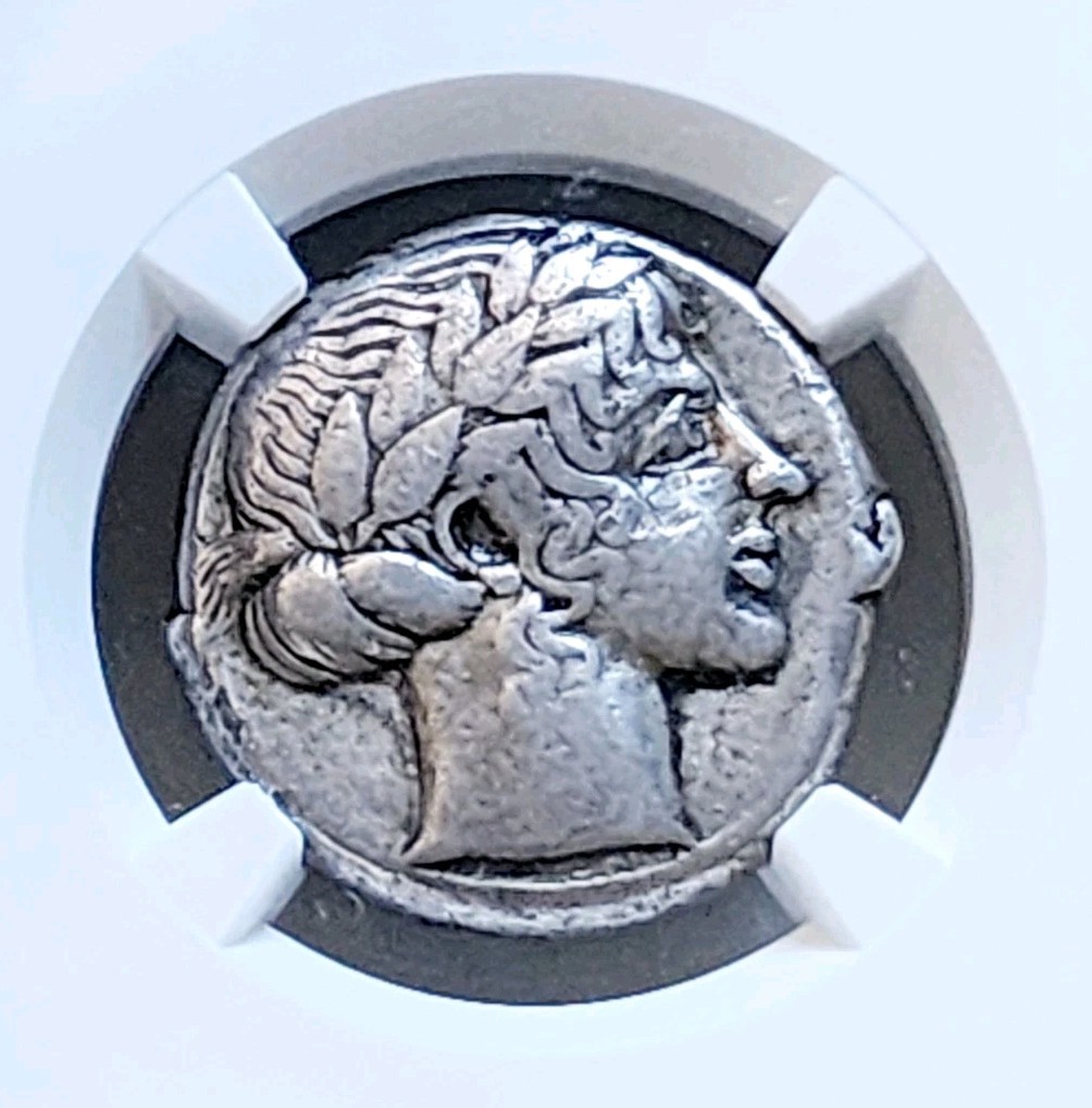 Sicily Leontini Tetradrachm Apollo & Lion NGC CH Fine Ancient Coin