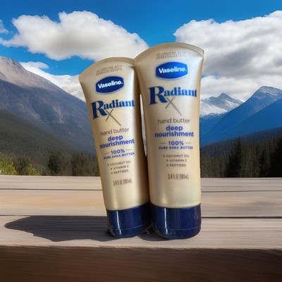 2 Vaseline Radiant Hand Butter 100% Pure Shea Butter Vitamin C + Peptides 3.4oz