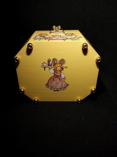 VTG Wooden Purse Handbag Lucite Handle Decoupage Octagonal With Butterfly Clasp - Picture 7 of 21