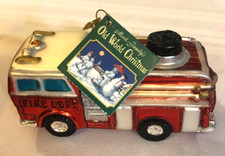 Old World Christmas Fire Truck Glass Blown Ornament
