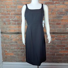 NWT Nine West Career Black Sheath Dress Midi Sleeveless Spagetti Sleeves Size 8