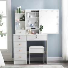 New Vanity Set Makeup Dressing Desk Table Stool Dresser with Mirror  6 Drawer