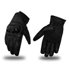 Black Full Finger knuckle and palm protection. Leather Gloves Motorcycle Riding