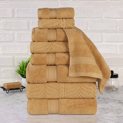 Zero Twist Cotton Solid and Jacquard Elegant Chevron 550 GSM 9-Piece Towel Set