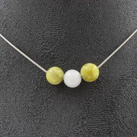 Steine Und Mineralien. Halskette Mit 3 Serpentin Perlen 8 Mm Edelstahlkette