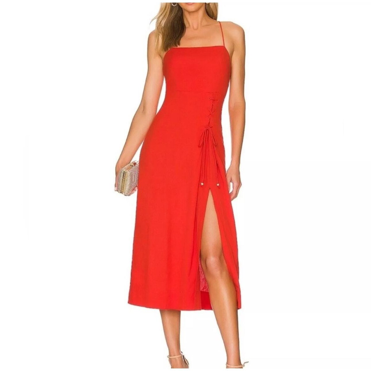 Free People Francesca Midi Dress Square Neck Sleeveless Orange Size Small  NWT | eBay