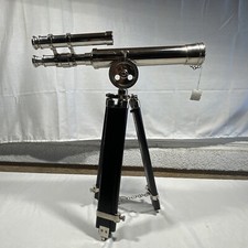 BRASS TELESCOPE DOUBLE BARREL GRIFFITH ASTRO WITH WOODEN TRIPOD STAND HANDMADE