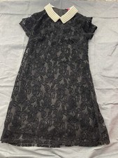 Betsey Johnson black velvet allover lace Dress size 8 pearl beaded neckline H16