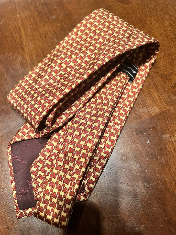 Corbata Salvatore Ferragamo Animal Óxido Naranja Amarillo Hombre Diseñador de Seda Foto 2 de 4