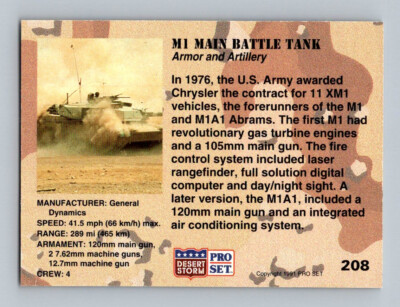 1991 Pro Set Desert Storm Card #208 M1 Main Battle Tank | eBay