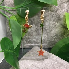 3  Gold-tone Earring Set Clip-On Non-Pierced Pink Sun Moon Stars New 6071