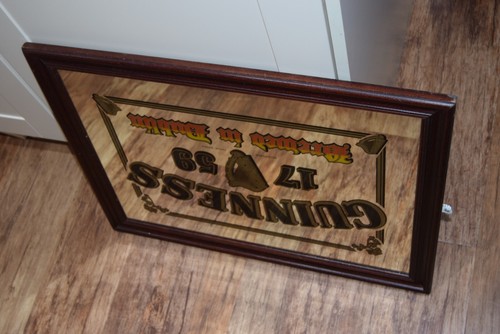 Stunning Vintage Guinness Mirror In Wooden Frame Brewed In Dublin 1759 Framed - Picture 7 of 9