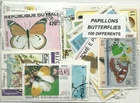 Lot of 100 Thematic Stamps "Butterflies"