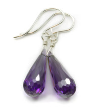 925 Sterling Silver Purple Amethyst Gemstone Teardrop Earrings For Her