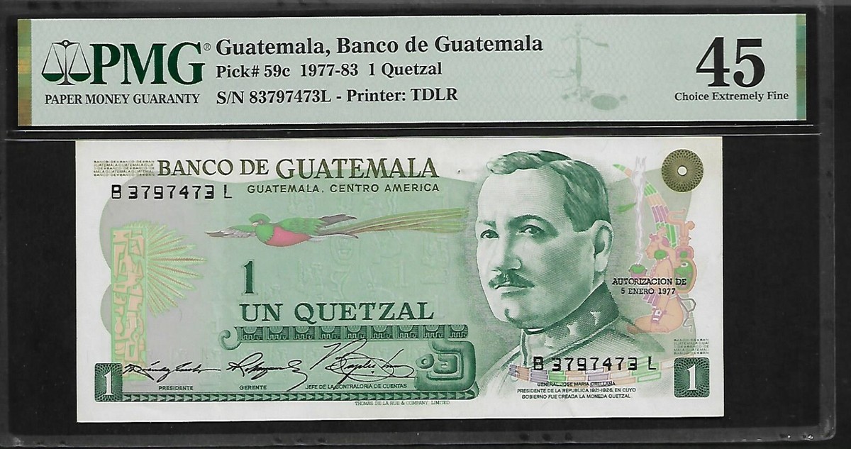 DMC Quetzal ケツァール　Revival Series Guatemala 1 Quetzal 1977 PMG 45 P#59c, Series B-L | eBay