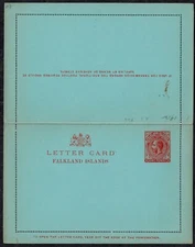Falkland Islands 1912 KG V Postal Stationery Letter Card 1d Red Mint GEM