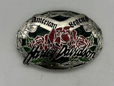 American Legend Harley Davidson Belt Buckle Floral Rose Metal Silver Tone Oval