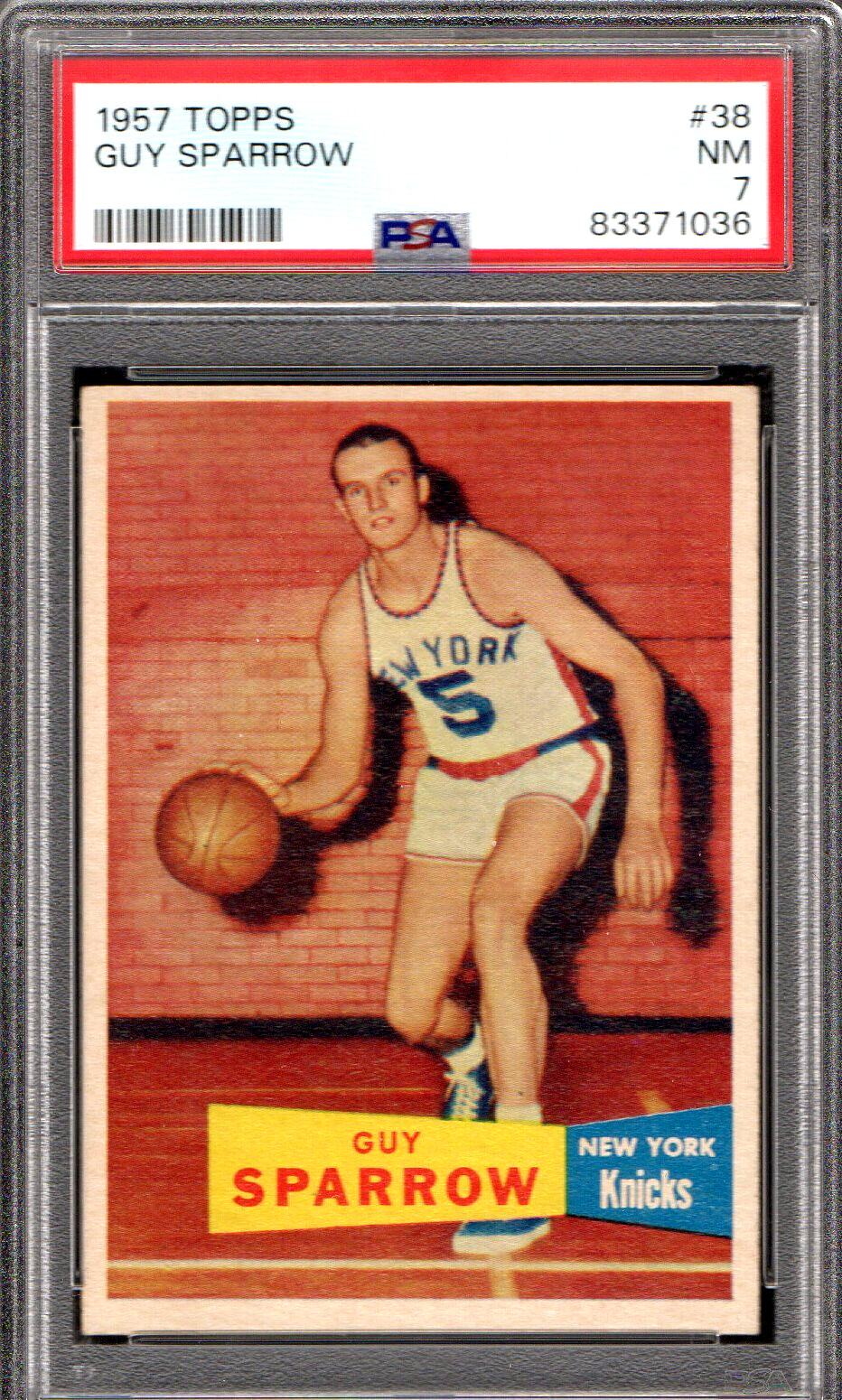 1957 TOPPS #38 GUY SPARROW ROOKIE NEW YORK KNICKS 036 - PSA NM 7 - CENTERED