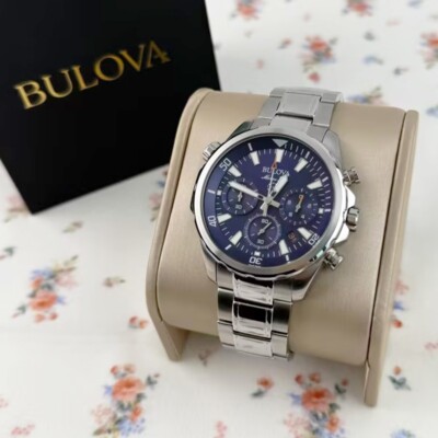 Bulova 96B256 Marine Star Men's Quartz Watch blue Dial Stainless Steel 43mm