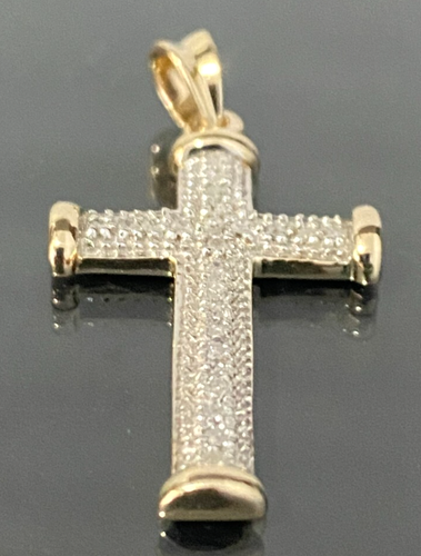 9K Yellow Gold & 0.20CT Diamond Cross Pendant 36.0mm High