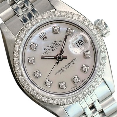 Rolex Ladies Datejust Steel White Mop Diamond Dial & Bezel 26mm Watch w/ Box