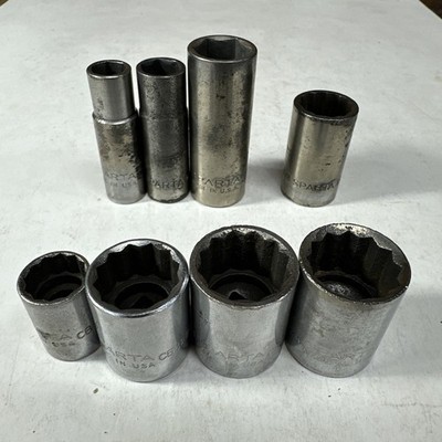 Vintage Sparta Socket Lot 3/8  & 1/2  Drive 6pt & 12Pt 8 Pieces Made in USA