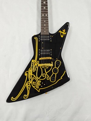 US ship Custom Explorer black electric guitar gold relief rolled grass grain