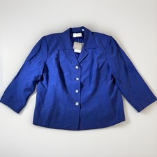 Vtg Y2K Elizabeth Liz Claiborne Blazer Sz16 Blue Silk Linen Coastal NOS 149