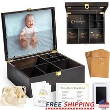 Wooden Baby Keepsake Box W/ Milestone Cards Tooth Fairy Holder Gift Set Lockable