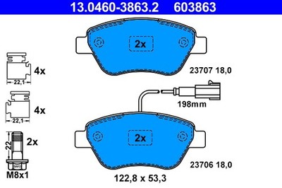 Front Axle ATE 13.0460-3863.2 Brake Pad Set, Disc Brake for Alfa Romeo, CIT