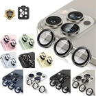 For iPhone 16 15 Pro Max Plus Metal Ring Tempered Glass Camera Lens Protector