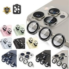 For iPhone 16 15 Pro Max Plus Metal Ring Tempered Glass Camera Lens Protector