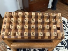 35 Letters And Numbers Wood Mounted Dot Font Stamp Set In Unique Wooden Stand EC