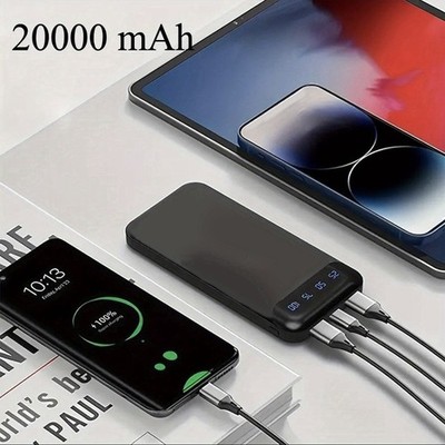 Portable Power Bank 200000mAh Black USB LCD Super-Fast Charger LED Display