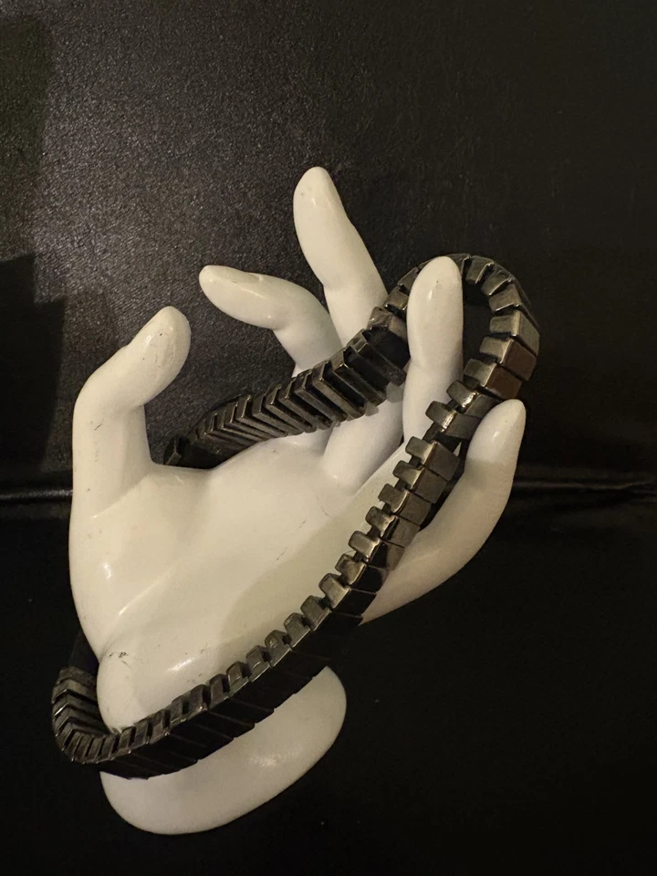 Michael Kors Segmented Stainless Steel Metal And Black Leather Band Wrap... - Image 3 of 4