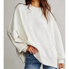 Free People Easy Street Tunic Small Oversized Ribbed Mock Neck Sweater White