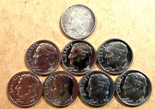 1968S to 1973S, 1975S Proofs & 1960 Silver - Roosevelt Dimes - Lot(8)