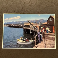 Stearns Wharf Santa Barbara with Fishing Boat California CA 1983 Postcard SS