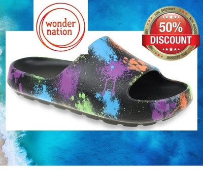 Wonder Nation Little & Big Boys size 13-1 Pillow Slides Color Black Multi