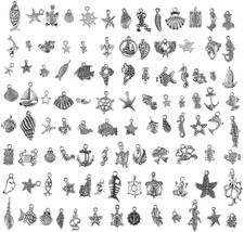 Wholesale 100 Pieces Assorted Antique Charms Ocean Themed Sliver Pendants for Je