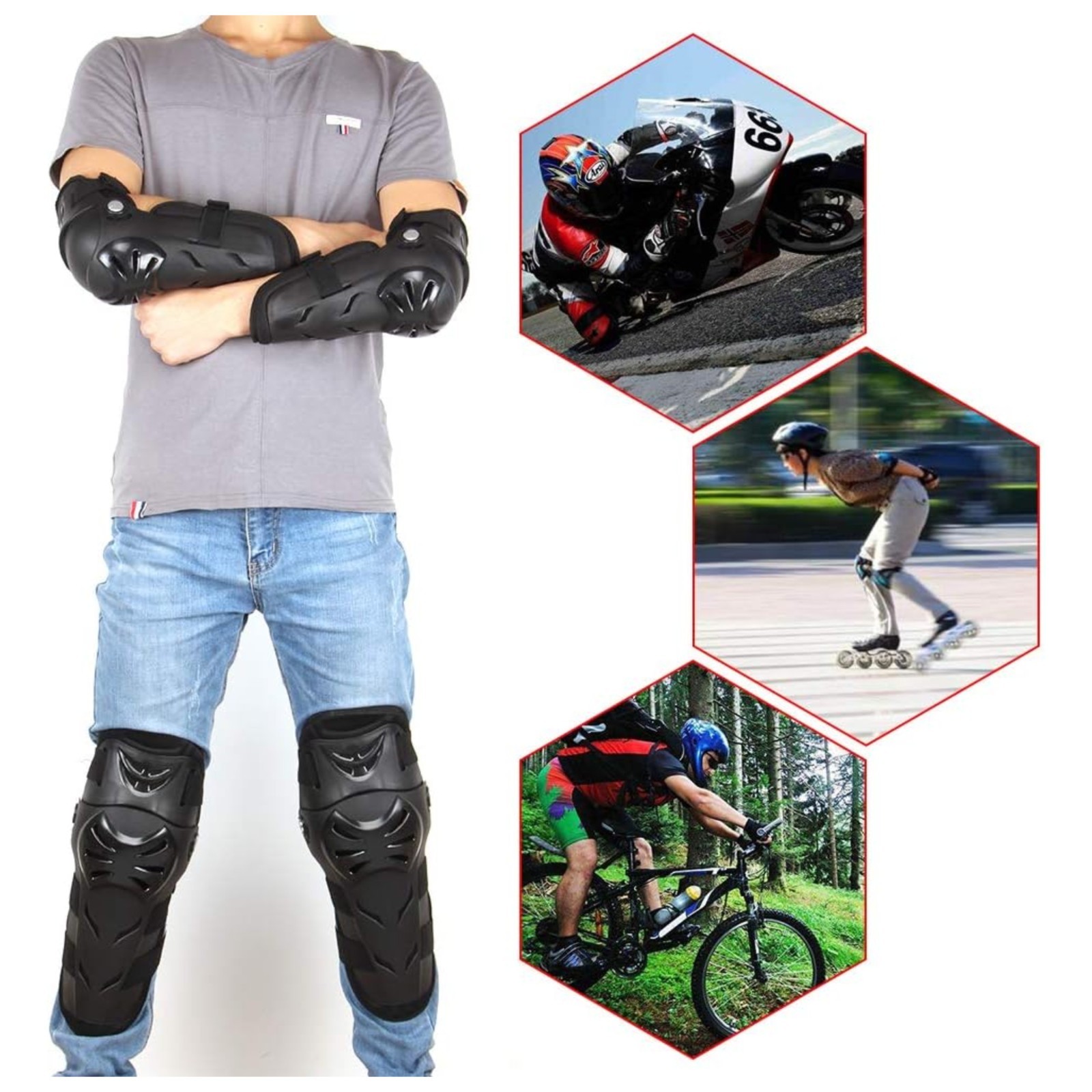 Motorcycle Knee Elbow, Pads BMX Bike Motocross Guards Protec