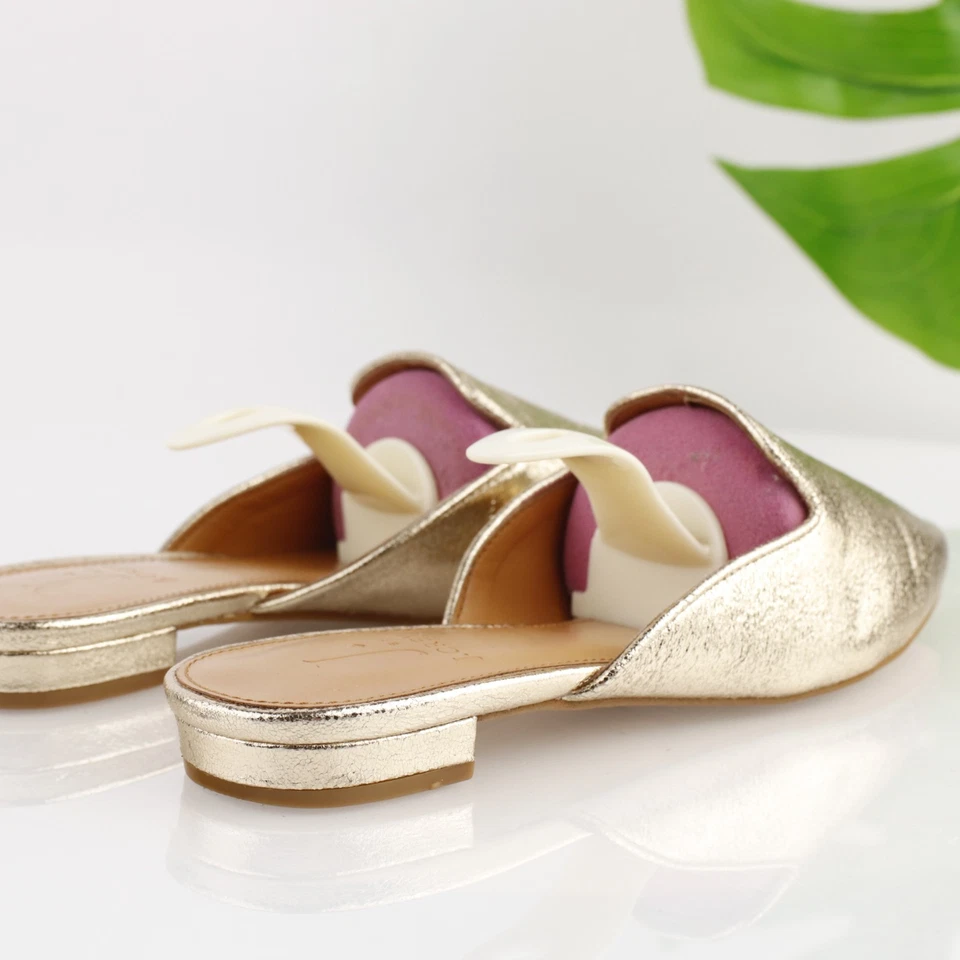 Zapato sin cordones J Crew para mujer talla 7 dorado metálico en punta plano brillante elegante Foto 3 de 4