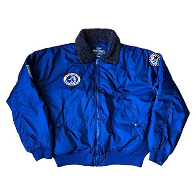 Steve & Barry's Blue bomber jacket Apollo Space Mission patches Sherpa Collar L