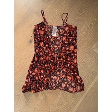 Free People Floral Wrap Mini Dress XS Orange Rust Paisley Ruffle Boho Festival