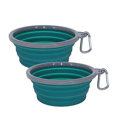 Collapsible Portable Silicone Big Dog Bowls 2 Pack 34 oz/Each Basic with Plastic