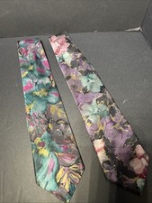 2 Vintage Valentino Silk Abstract Print Hand Made in USA Tie Ties Purple Floral