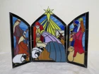 Large Vintage Stained Glass Jerusalem Trifold Decorative Nativity Scene 20.75" L