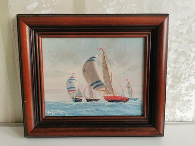 Hoffmann Segelyacht Boot Rennen Regatta Maritim Bilder Holzrahmen 13,5 x 11,5''